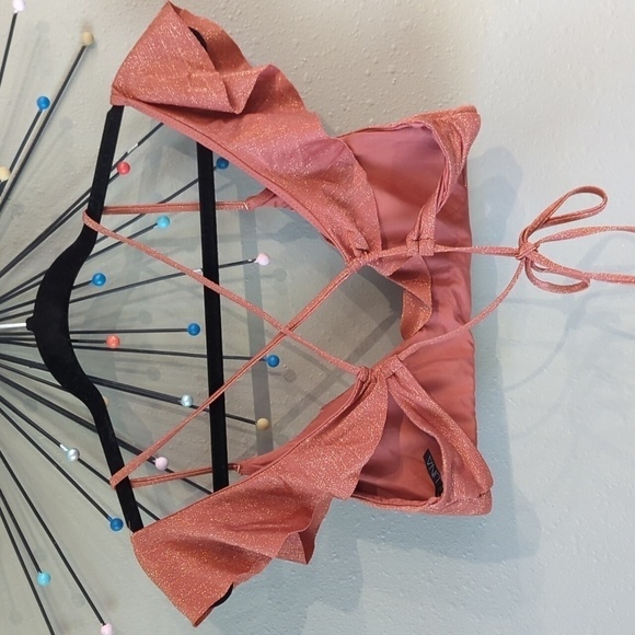 Soluna Lurex Shimmer Gold Swim Bikini Set Top and Bottoms Size Large Sweetheart - Picture 4 of 14